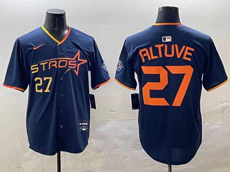 Men Houston Astros #27 Altuve Drak Blue Three generations Joint Name 2025 Nike MLB Jersey style 7